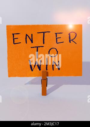 Visualizzazione concettuale Enter to Win. Concetto di business scambiando qualcosa di valore per il premio o la possibilità di vincere Foto Stock