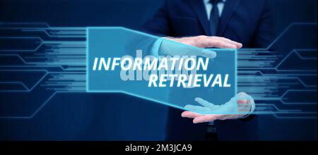 Simbolo di testo che mostra il recupero delle informazioni. Concetto di Internet Un luogo in cui i dati sono memorizzati e possono essere trovati Foto Stock