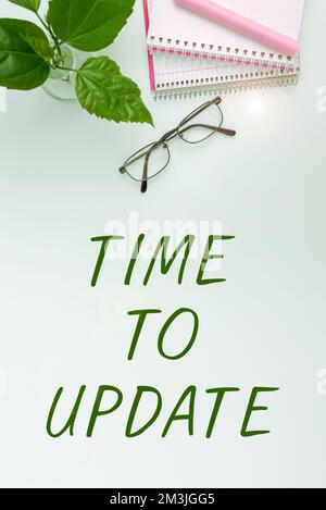 Tempo di aggiornamento delle didascalie concettuali. Word per le ultime informazioni su una particolare situazione Foto Stock