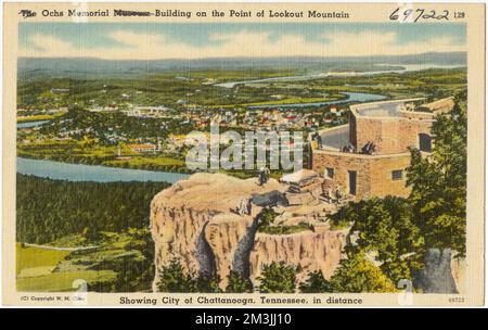 Ochs Memorial Building sul punto di Lookout montagna che mostra la città di Chattanooga, Tennessee, in distanza, Monumenti & Memoriali, Città & Villaggi, Tichnor Brothers Collection, cartoline degli Stati Uniti Foto Stock