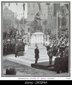 Statua della regina Vittoria, svelata, Weymouth 1902 Foto Stock