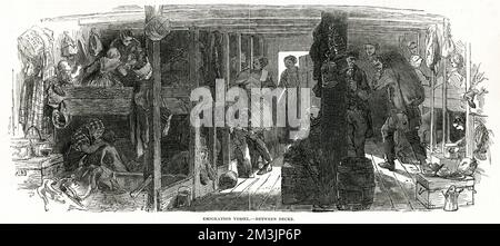 Scena tra ponti su una nave emigrante che mostra le condizioni affollate e spiacevoli. 1851 Foto Stock