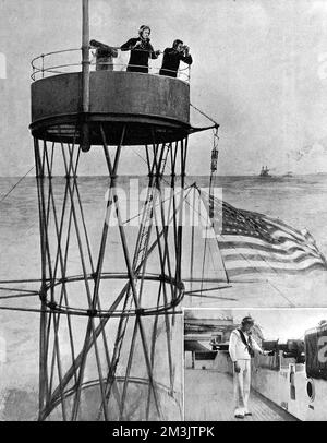 Fire Control Top di una nave da guerra americana, 1910. Foto Stock