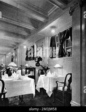 Il saloon da pranzo di prima classe su R.M.S.P. 'Almanzora', 1920 Foto Stock