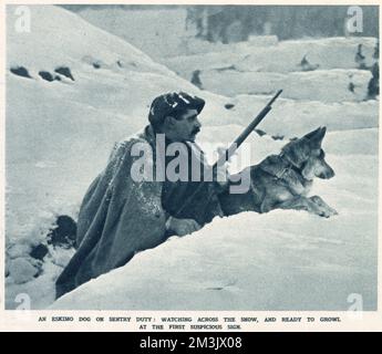 Un soldato alpino francese in servizio di sentinella con il suo Eskimo inviato Foto Stock