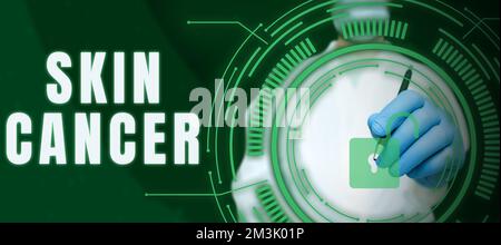 Visualizzazione concettuale cancro della pelle. Concetto di Internet crescita incontrollata di cellule cutanee anormali a causa dell'esposizione al sole Foto Stock