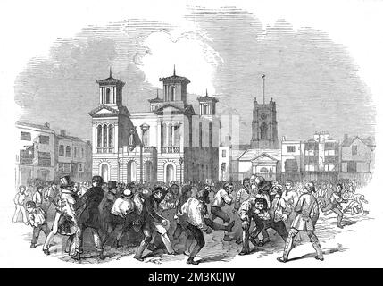 Shrove Tuesday Football Match, Kingston-upon-Thames, 1846 Foto Stock