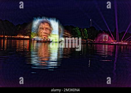 Fiera laser .Feuerwerk über Maschsee Hannover. Foto Stock