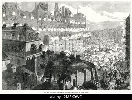 Comuni che attaccano l'Hotel de Ville; comune di Parigi 1871 Foto Stock