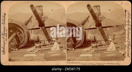 Sul ponte posteriore della distrutta 'Vizcaya' - guardando avanti - al largo di Santiago de Cuba, navi da guerra, danni di guerra, guerra spagnolo-americana, 1898 Foto Stock