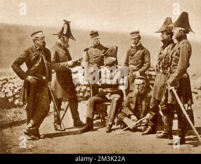 Tenente Il generale Sir George Brown e il suo staff, Crimea, 1855 Foto Stock