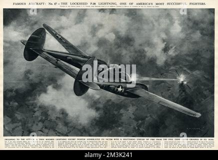 Lockheed P-38 "Lightning" in azione; seconda guerra mondiale, 1944 Foto Stock