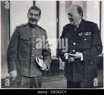 Stalin e Churchill a Yalta; seconda guerra mondiale 1945 Foto Stock