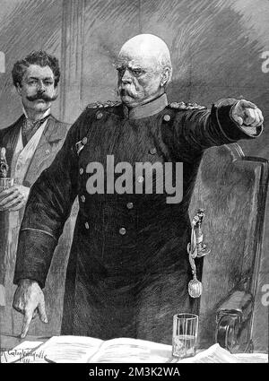 Il principe otto Edward Leopold von Bismarck, duca di Lauenburg (1815 - 1898), statista prusso-tedesca e primo cancelliere dell'Impero tedesco, nella foto si rivolse al Reichstag tedesco. 1888 Foto Stock