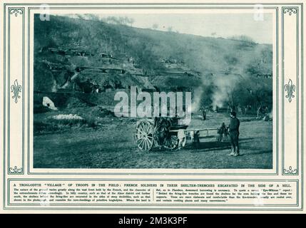 Soldati francesi nelle loro trincee di rifugio 1914 Foto Stock