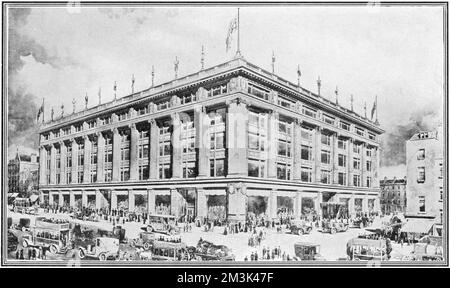 Design dell'architetto per il Selfridges Department Store di Oxford Street, Londra, c.1908, quando il negozio era in costruzione. 1908 Foto Stock