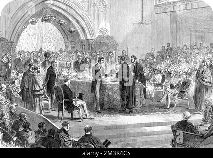 Il Principe Alfred, Duca di Edimburgo (1844 - 1900) è stato presentato con la libertà della Città di Londra al Guildhall, Londra nel 1866. 1866 Foto Stock