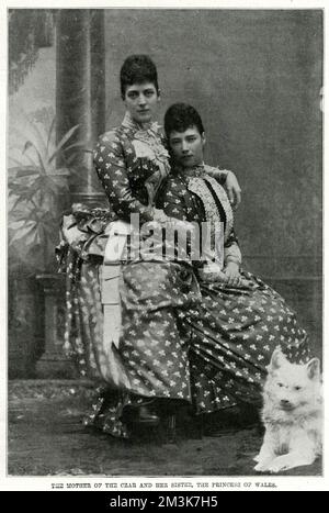 Regina Alexandra di Gran Bretagna, moglie del re Edoardo VII (1844 - 1925), con sua sorella, l'imperatrice Maria Feodorovna di Russia, ex Principessa Dagmar di Danimarca (1847-1928). Data: 1898 Foto Stock