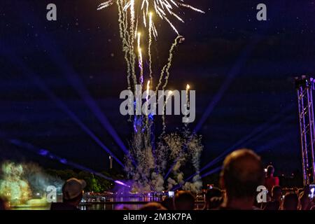 Fiera laser .Feuerwerk über Maschsee Hannover. Foto Stock