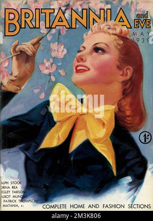 Illustrazione di copertina di Carl Shreve per la rivista Britannia ed Eve che raffigura una giovane donna in una cornice primaverile. Foto Stock