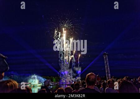 Fiera laser .Feuerwerk über Maschsee Hannover. Foto Stock