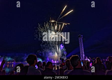 Fiera laser .Feuerwerk über Maschsee Hannover. Foto Stock