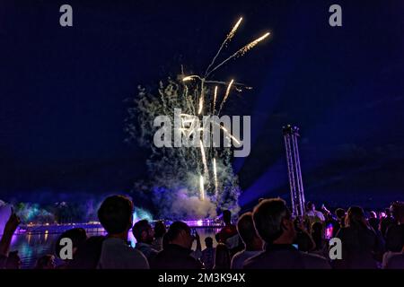 Fiera laser .Feuerwerk über Maschsee Hannover. Foto Stock