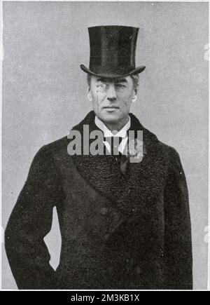 Joseph Chamberlain (1836 - 1914), statista britannico che è stato in primo luogo un liberale radicale. Fotografia scattata durante un viaggio a Newcastle. Foto Stock