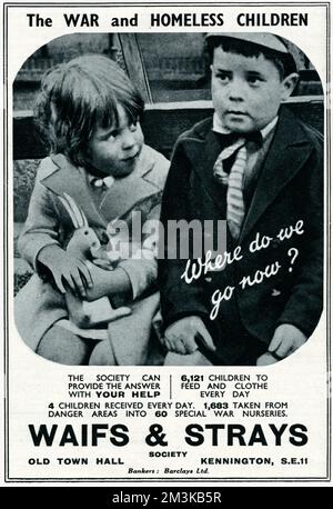 Annuncio per l'aiuto dei bambini senzatetto 1941 Foto Stock