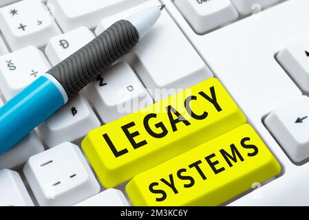 Visualizzazione concettuale dei sistemi legacy. Concetto che significa vecchio sistema informatico o programma applicativo di tecnologia del metodo Foto Stock