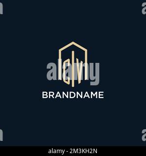 CV logo monogramma iniziale con forma esagonale stile, logo immobiliare design idee vettore ispirazione Illustrazione Vettoriale