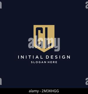 CL monogramma iniziali logo design con icona scudo modello Illustrazione Vettoriale