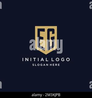 AD ESEMPIO, monogramma iniziali logo design con icona scudo modello Illustrazione Vettoriale