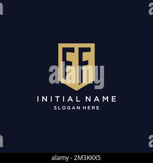 FF monogramma iniziali logo design con icona scudo modello Illustrazione Vettoriale