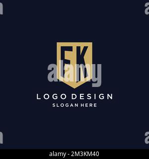 FK monogramma iniziali logo design con icona scudo modello Illustrazione Vettoriale