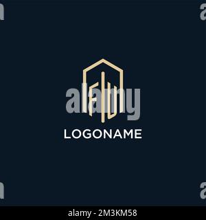 FU logo iniziale monogramma con forma esagonale stile, logo immobiliare design idee vettore ispirazione Illustrazione Vettoriale