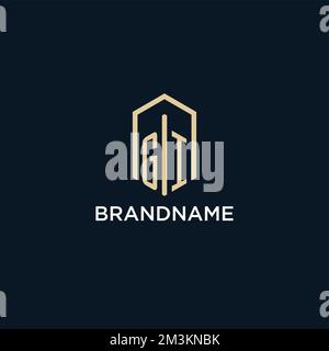 Gi monogramma iniziale logo con forma esagonale stile, logo immobiliare design idee vettore ispirazione Illustrazione Vettoriale