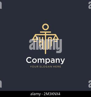 Logo monogramma iniziale HN con idee di design in scala e stile colonna Illustrazione Vettoriale