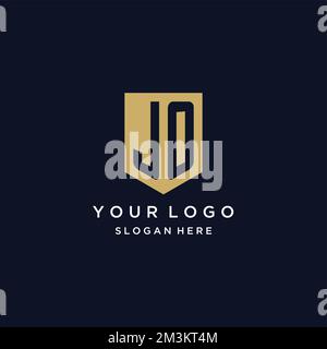 JO monogramma iniziali logo design con icona scudo modello Illustrazione Vettoriale