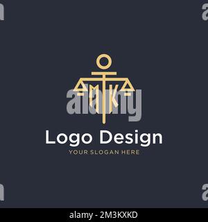 LOGO MONOGRAMMA INIZIALE MK con idee di design in scala e stile colonna Illustrazione Vettoriale