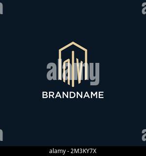 NV monogramma iniziale logo con forma esagonale stile, logo immobiliare design idee vettore ispirazione Illustrazione Vettoriale