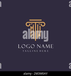 MW monogramma sigla design per studio legale, avvocato, ufficio legale con idee stile colonna Illustrazione Vettoriale