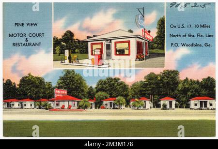 Pine View Motor Court & Restaurant, sulla U.S. 17, 10 km circa a nord di GA. Fla. Linea, P.O. Woodbine, GA. , Motel, ristoranti, Tichnor Brothers Collection, cartoline degli Stati Uniti Foto Stock