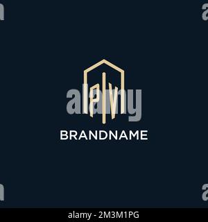 PV monogramma iniziale logo con forma esagonale stile, logo immobiliare design idee vettore ispirazione Illustrazione Vettoriale