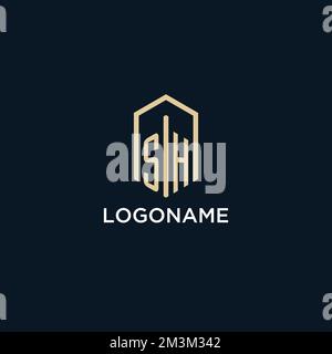 SH monogramma iniziale logo con forma esagonale stile, logo immobiliare design idee vettore ispirazione Illustrazione Vettoriale