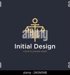 Logo monogramma iniziale RL con idee di design in scala e stile colonna Illustrazione Vettoriale