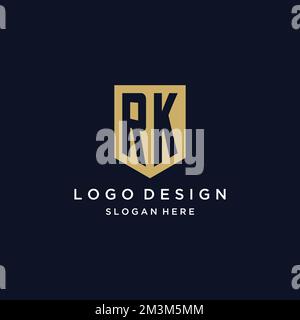 RK monogramma iniziali logo design con icona scudo modello Illustrazione Vettoriale