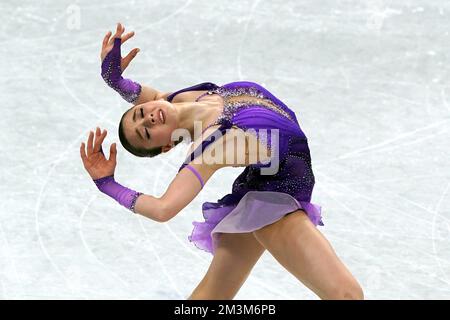 Foto del file datata 15-02-2022 della Kamila Valieva del Comitato Olimpico Russo. Nove giorni dopo aver ricevuto la notifica di un test antidroga fallito, il 15 anni Kamila Valieva si è sciolta nel bagliore del mondo di osservazione il giovedì sera per finire fuori dalle medaglie alla fine di un drammatico skate olimpico libero. Data di emissione: Venerdì 16 dicembre 2022. Foto Stock