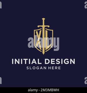 Monogramma iniziale con logo XL con idee di design con scudo e spada Illustrazione Vettoriale