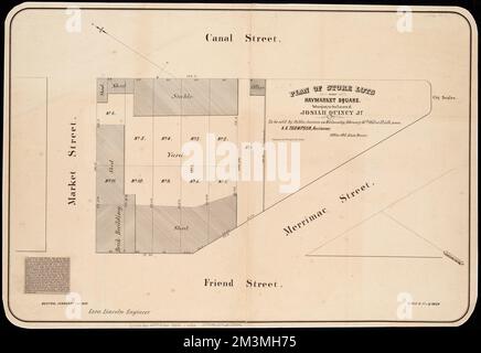 Pianta dei lotti del deposito vicino a piazza di Haymarket: Appartenente alla proprietà di Josiah Quincy Jr. : Da vendere all'asta pubblica il mercoledì 16th febbraio 1853 alle ore 12:00 o'clk, mezzogiorno , Real Property, Massachusetts, Boston, Mappe, sviluppo immobiliare, Massachusetts, Boston, North End, Mappe, Boston Mass., Mappe, North End Boston, Mass., Mappe, North End Boston, Mass. Norman B. Leventhal Map Center Collection Foto Stock